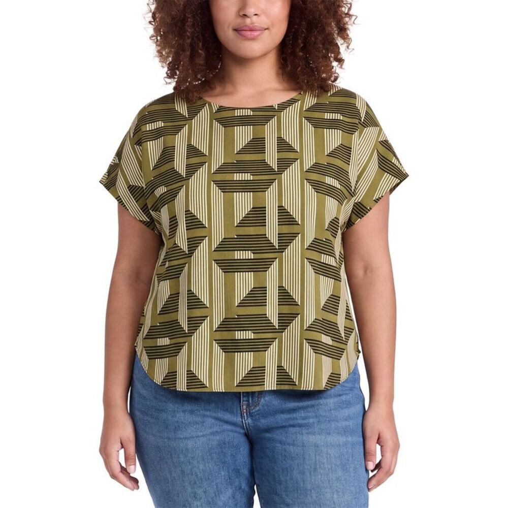 Anne Klein Womens Plus Bateau Neck Top, Green